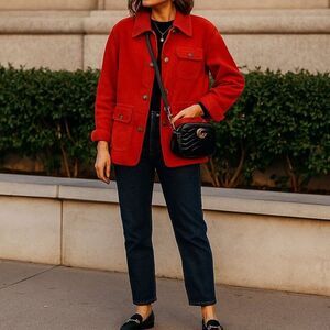 Corduroy Utility Jacket Size Large Retro Vibes Fall Essential Red Orange